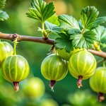 Reife Stachelbeeren am Strauch