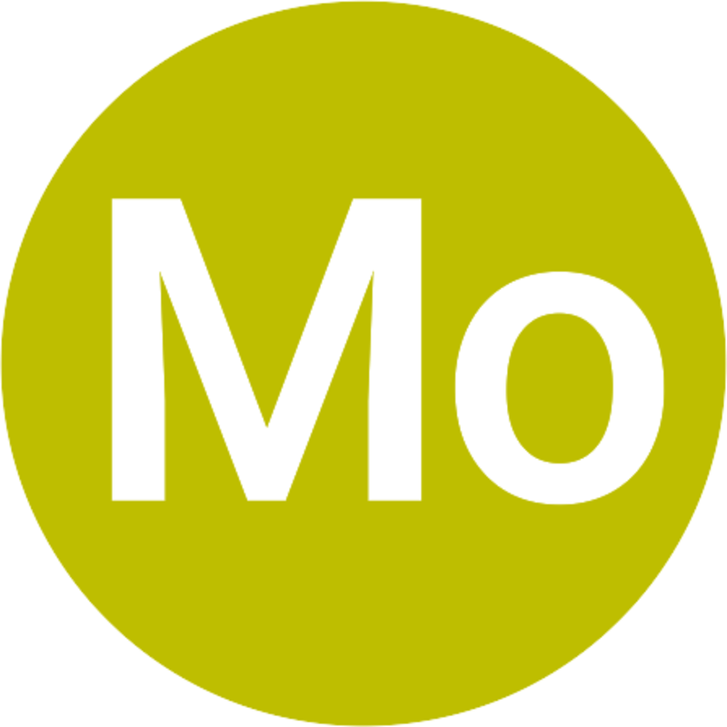 Hellgrüner Kreis mit dem periodischen Zeichen Mo für Molybdän