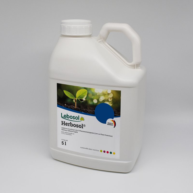 Picture of a white canister with a black lid and the label of our product Herbosol®