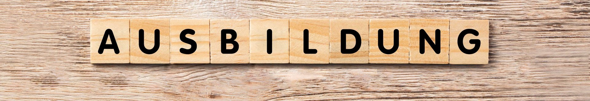 Holzhintergrund mit Würfel auf denen Buchstaben stehen welche das Wort Ausbildung ergeben
