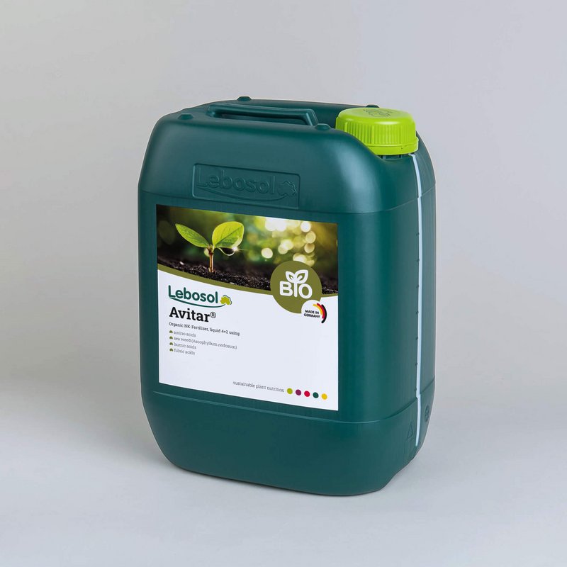 Picture of a darkgreen canister with a lightgreen lid and the label of our product Avitar®