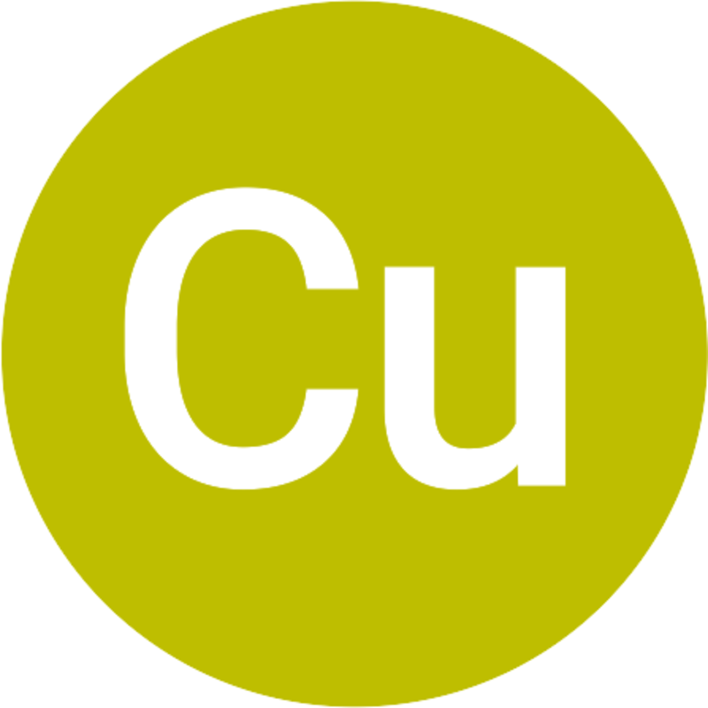 Hellgrüner Kreis mit dem periodischen Zeichen Cu für Kupfer